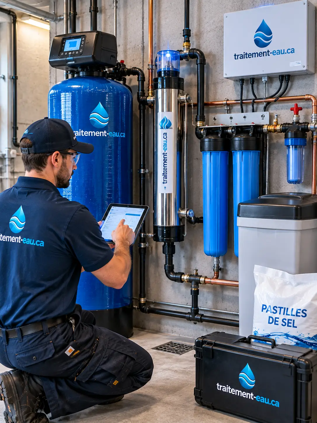 Système complet avec stérilisateur UV sur un réseau privé